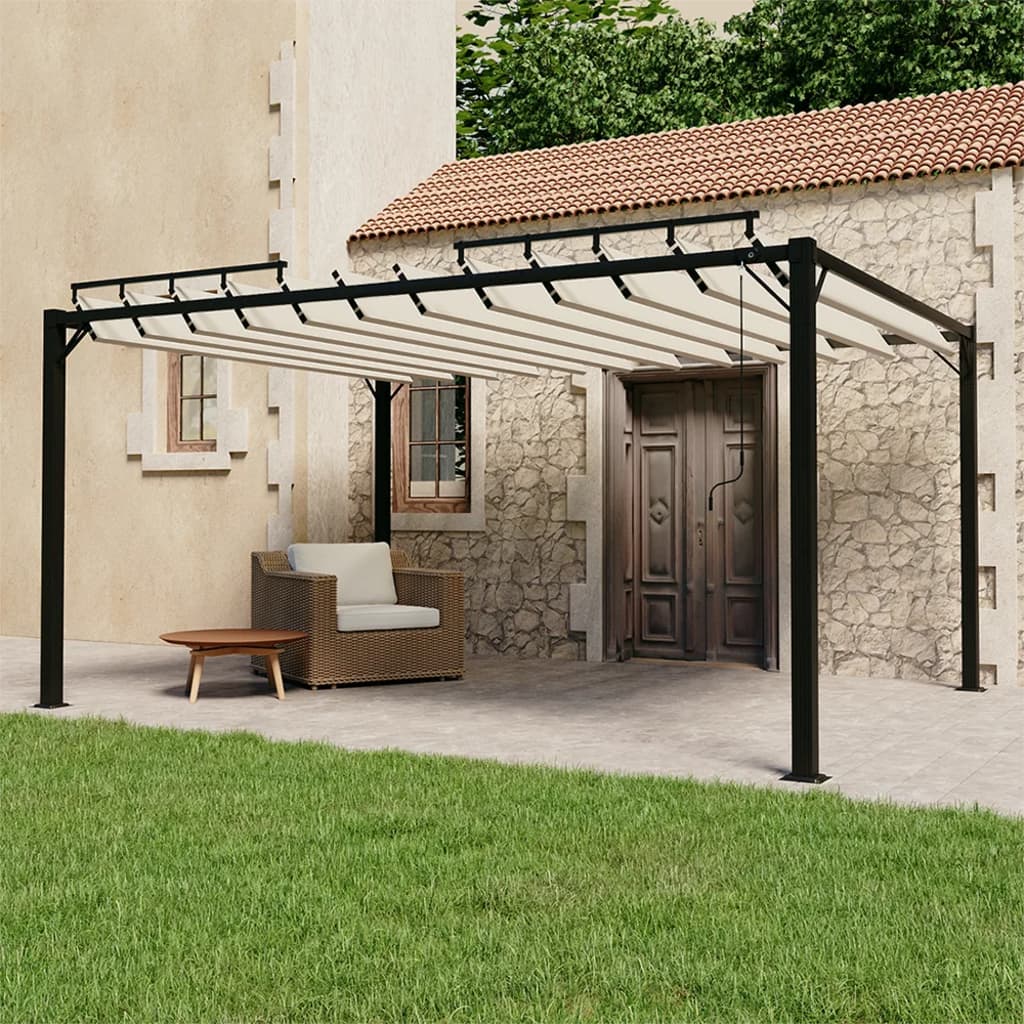 Gazebo com telhado de lamelas em tecido antracite e alumínio 3x3 m