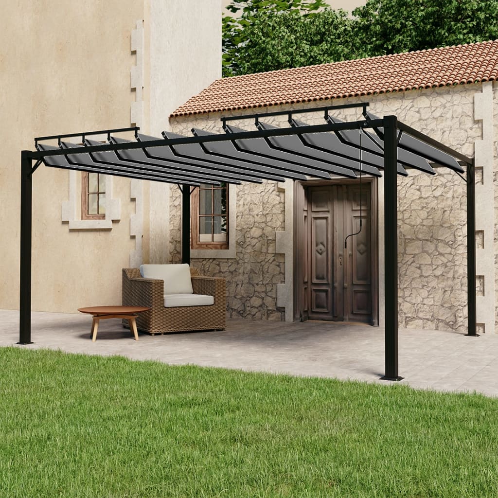 Gazebo com telhado de lamelas em tecido antracite e alumínio 3x3 m