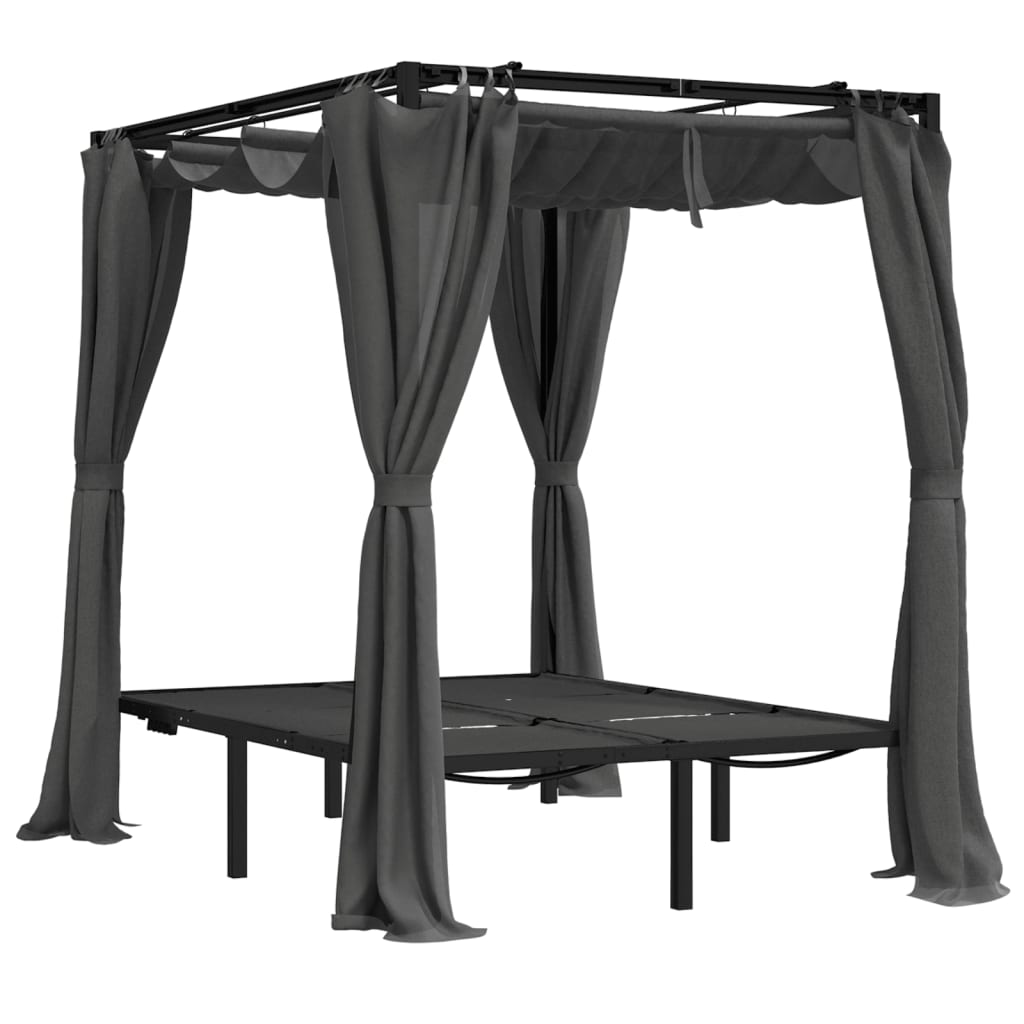 Tumbona doble con cortinas laterales y toldo gris antracita