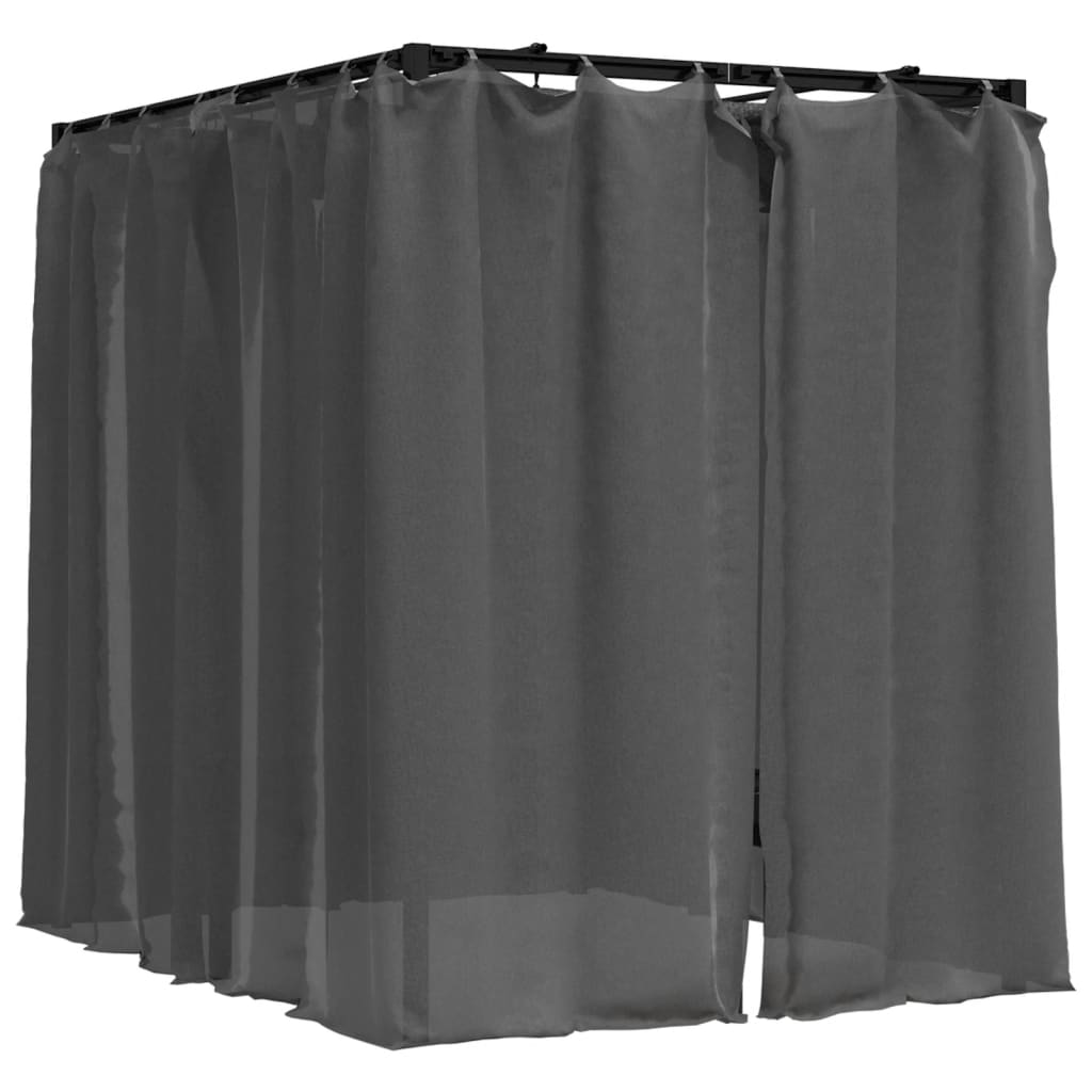 Tumbona doble con cortinas laterales y toldo gris antracita