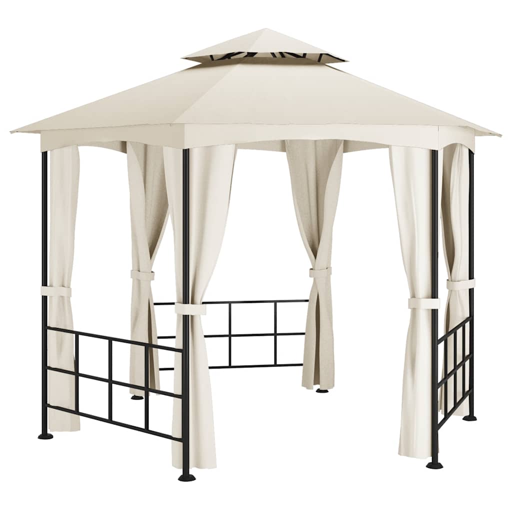 Cenador con paredes laterales crema 3,1x2,7 m
