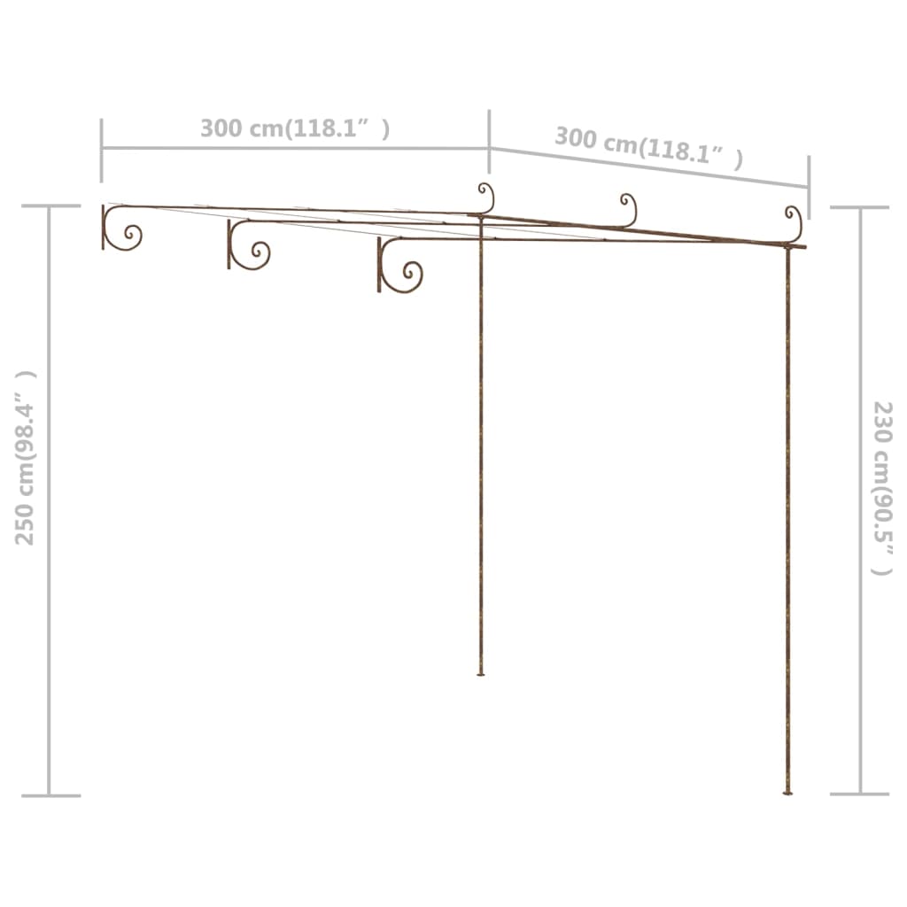 Pérgola de jardín marrón antiguo 3x3x2,5 m hierro