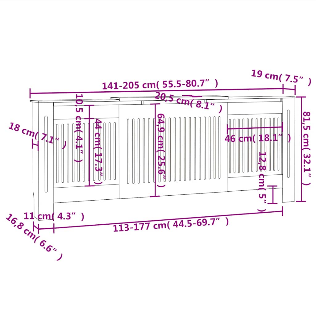 Cubierta para radiador madera de ingeniería 205 cm