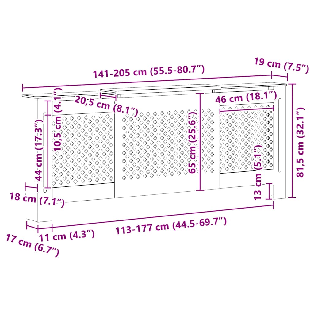 Cubierta para radiador MDF blanco 205 cm