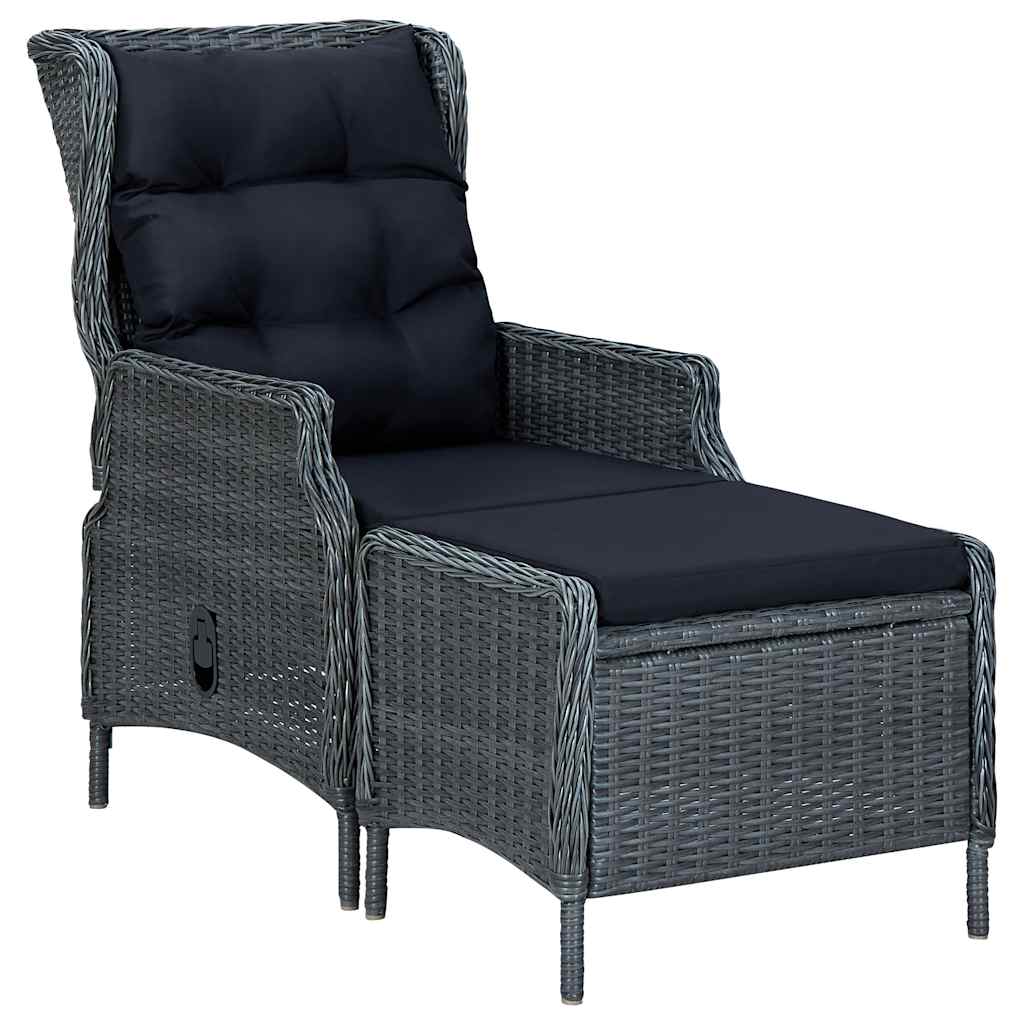 Silla de jardín reclinable con reposapiés ratán PE gris oscuro