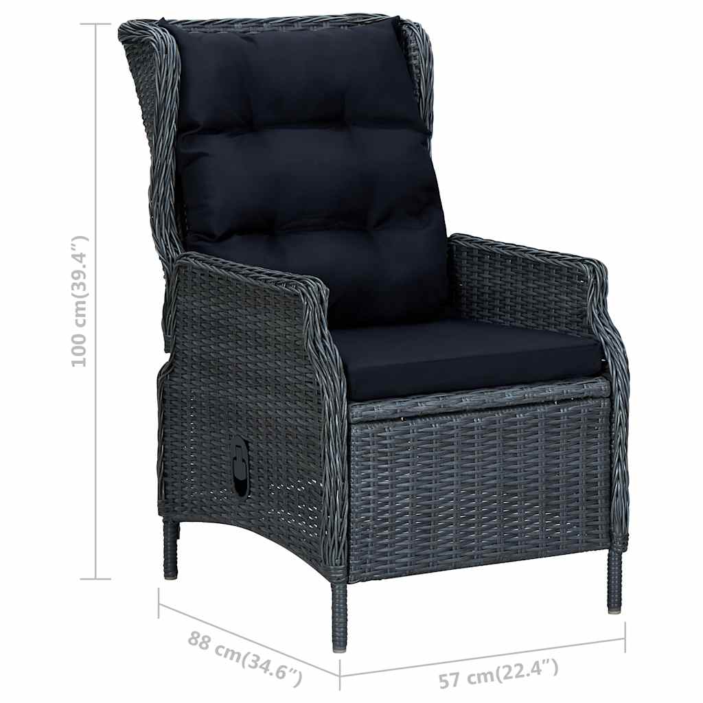 Silla de jardín reclinable con reposapiés ratán PE gris oscuro