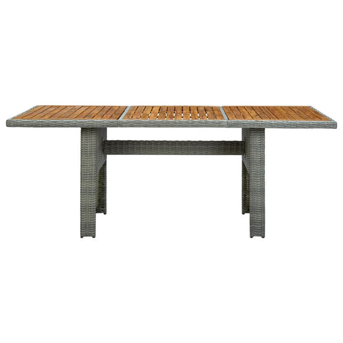 Garden dining table synthetic rattan solid acacia wood light gray