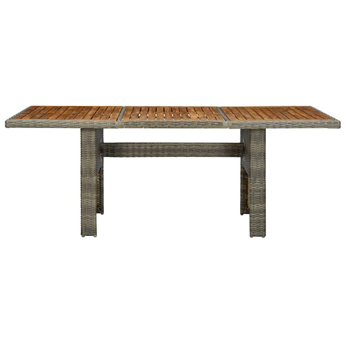 Brown synthetic rattan and solid acacia wood garden table