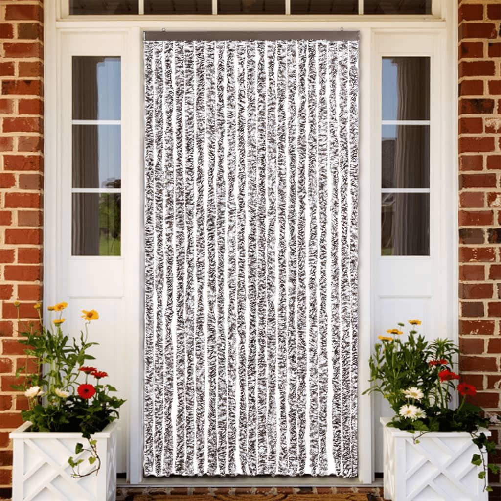 Blue and white chenille fly curtain 56x200 cm