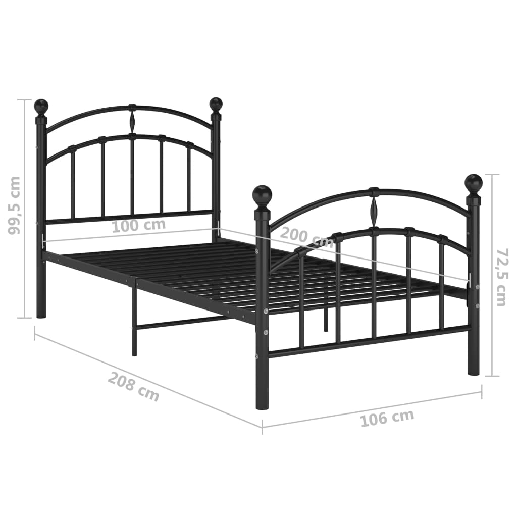 Estructura de cama sin colchón metal negro 100x200 cm