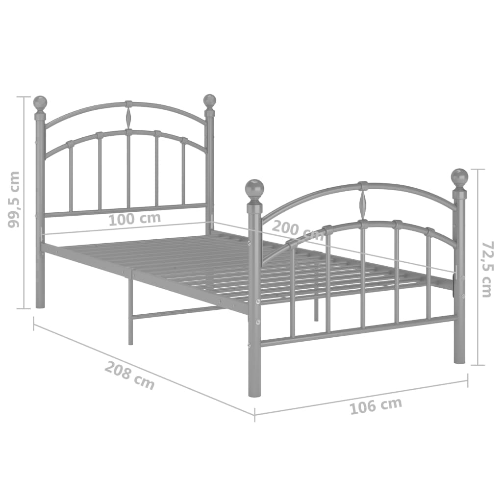 Estructura de cama sin colchón metal gris 100x200 cm