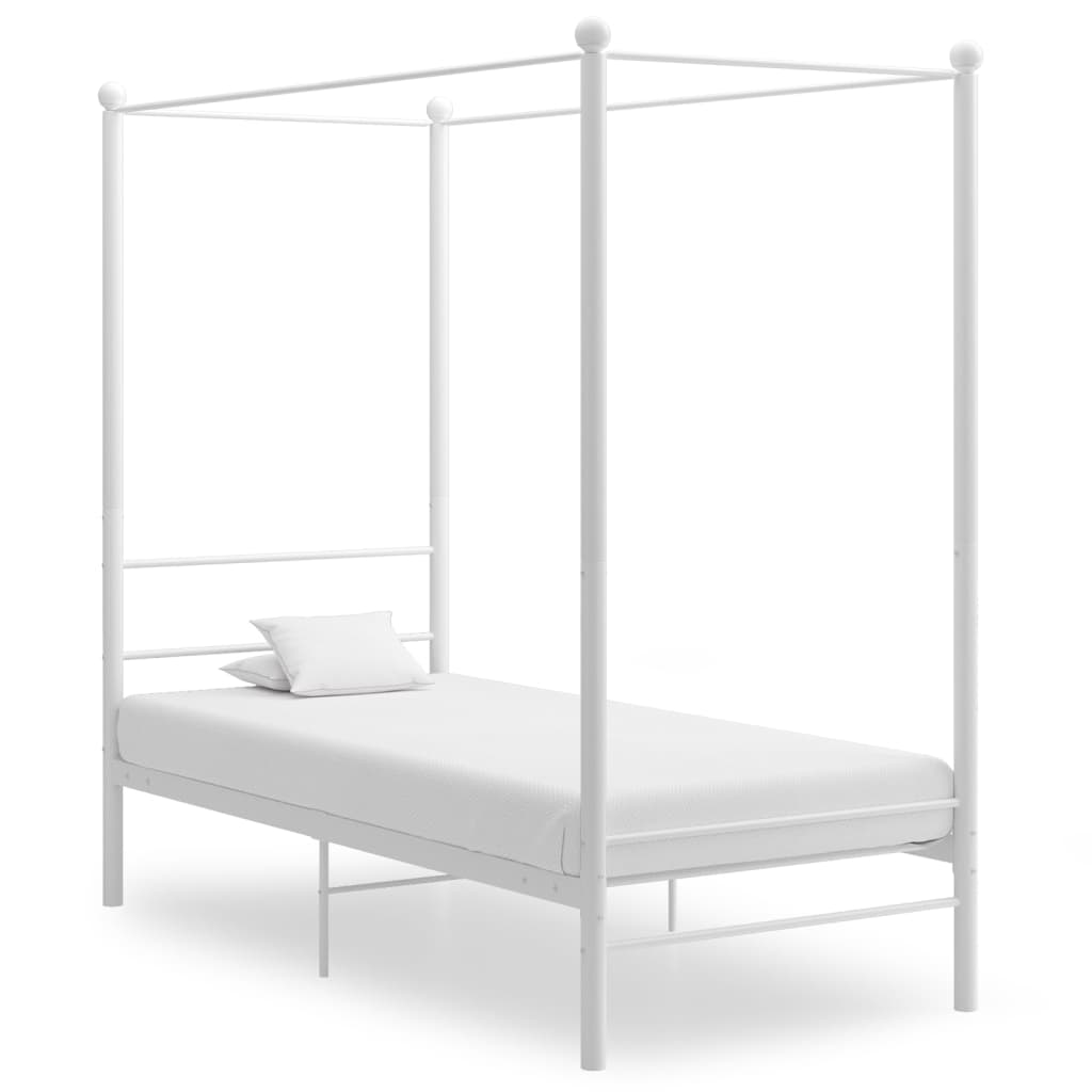 Estrutura de cama de dossel sem colchão metal branco 100x200 cm