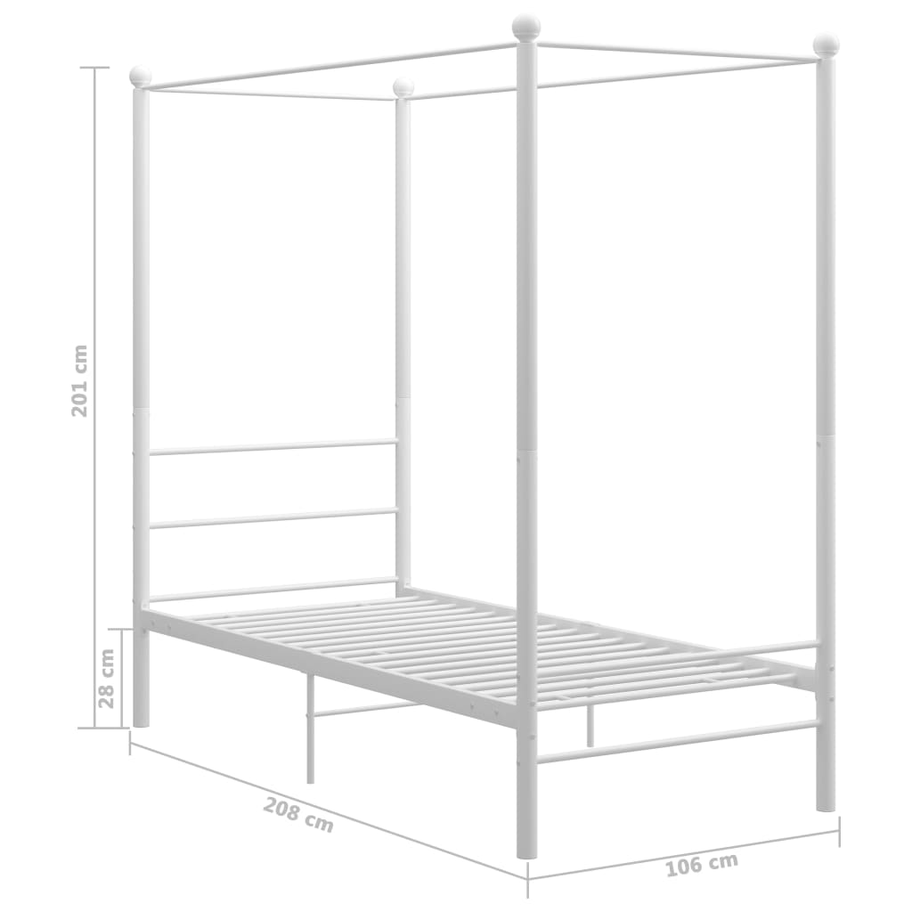 Estructura cama con dosel sin colchón metal blanco 100x200 cm