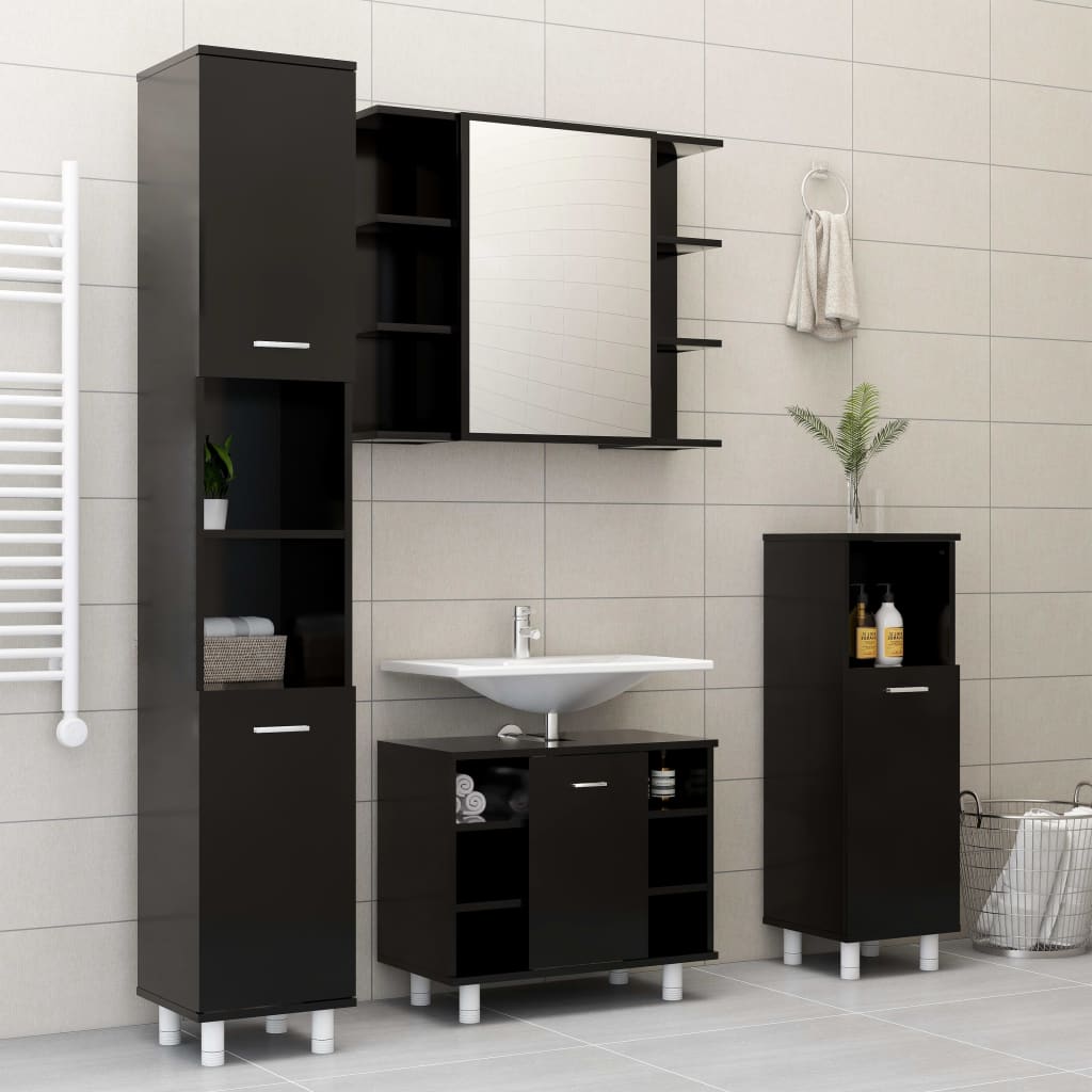 Conjunto de móveis de casa de banho 4 peças madeira de engenharia branco