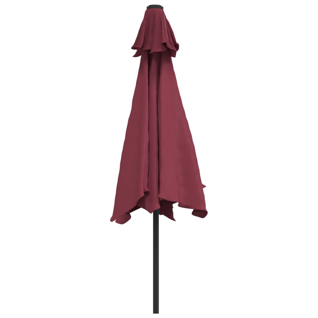 Sombrilla de jardín con luces LED palo acero rojo burdeos 300cm