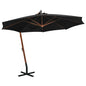 Sombrilla de jardín colgante con palo madera abeto negro 3x3 m