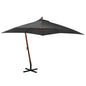 Sombrilla de jardín colgante con palo madera abeto negro 3x3 m