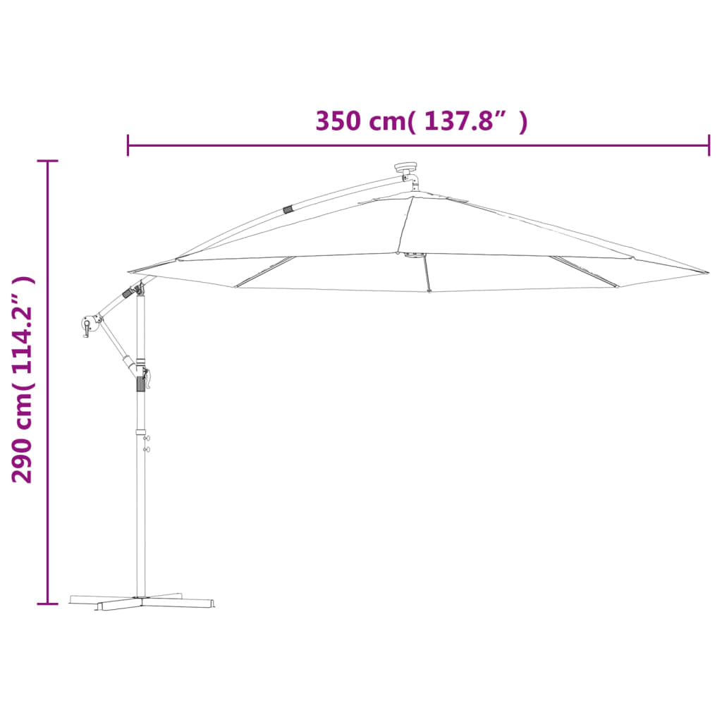 Sombrilla de jardín voladiza con luces LED azul celeste 350 cm