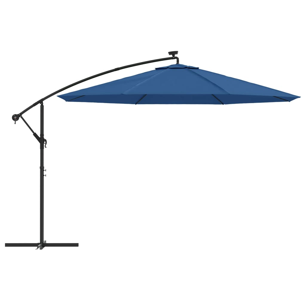 Sombrilla de jardín voladiza con luces LED azul celeste 350 cm