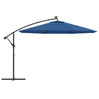 Sombrilla de jardín voladiza con luces LED azul celeste 350 cm