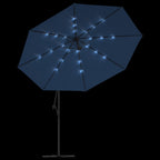 Sombrilla de jardín voladiza con luces LED azul celeste 350 cm