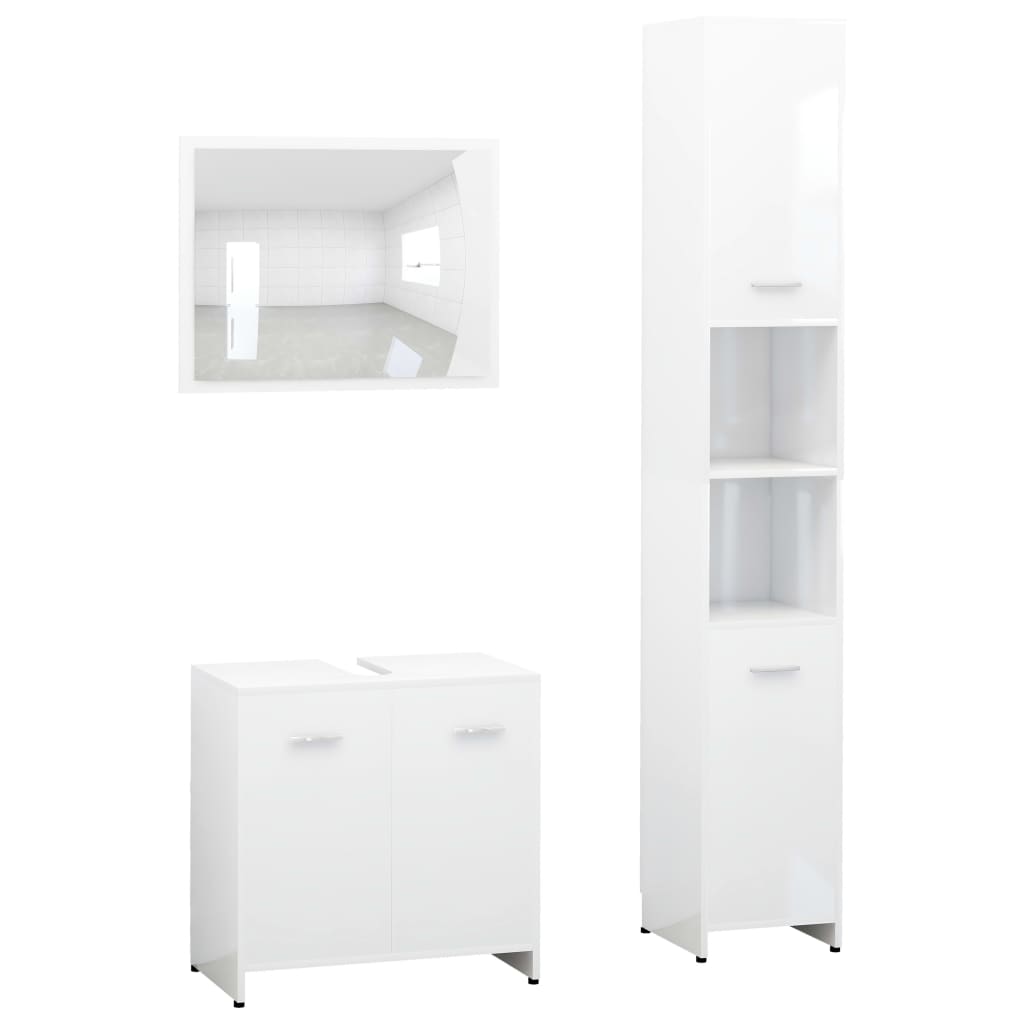 Juego muebles de baño 3 pzas madera de ingeniería blanco