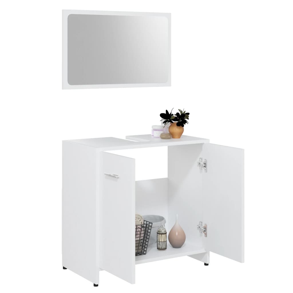 Juego muebles de baño 3 pzas madera de ingeniería blanco