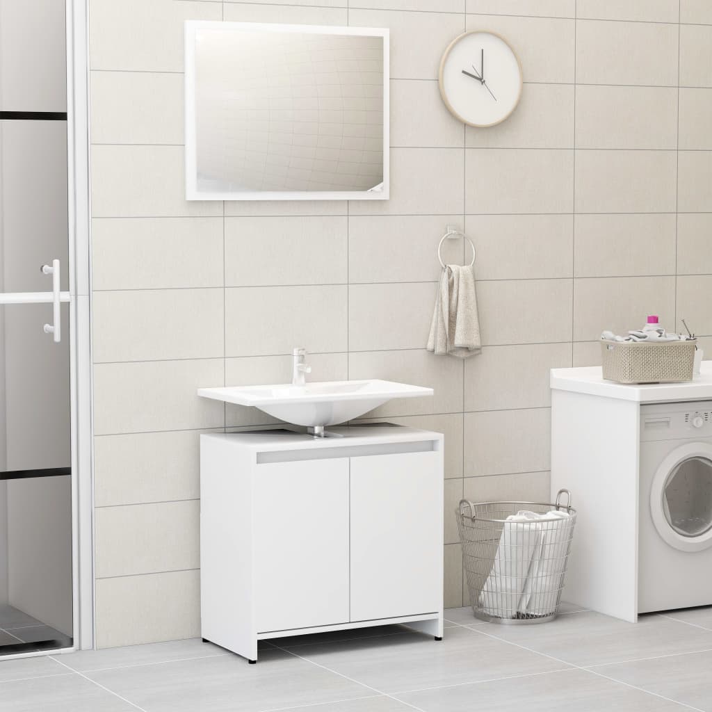 Juego de muebles de baño 3 piezas madera ingeniería blanco