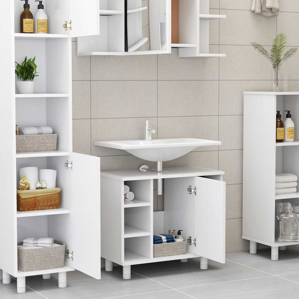Juego de muebles de baño 3 pzas madera de ingeniería blanco