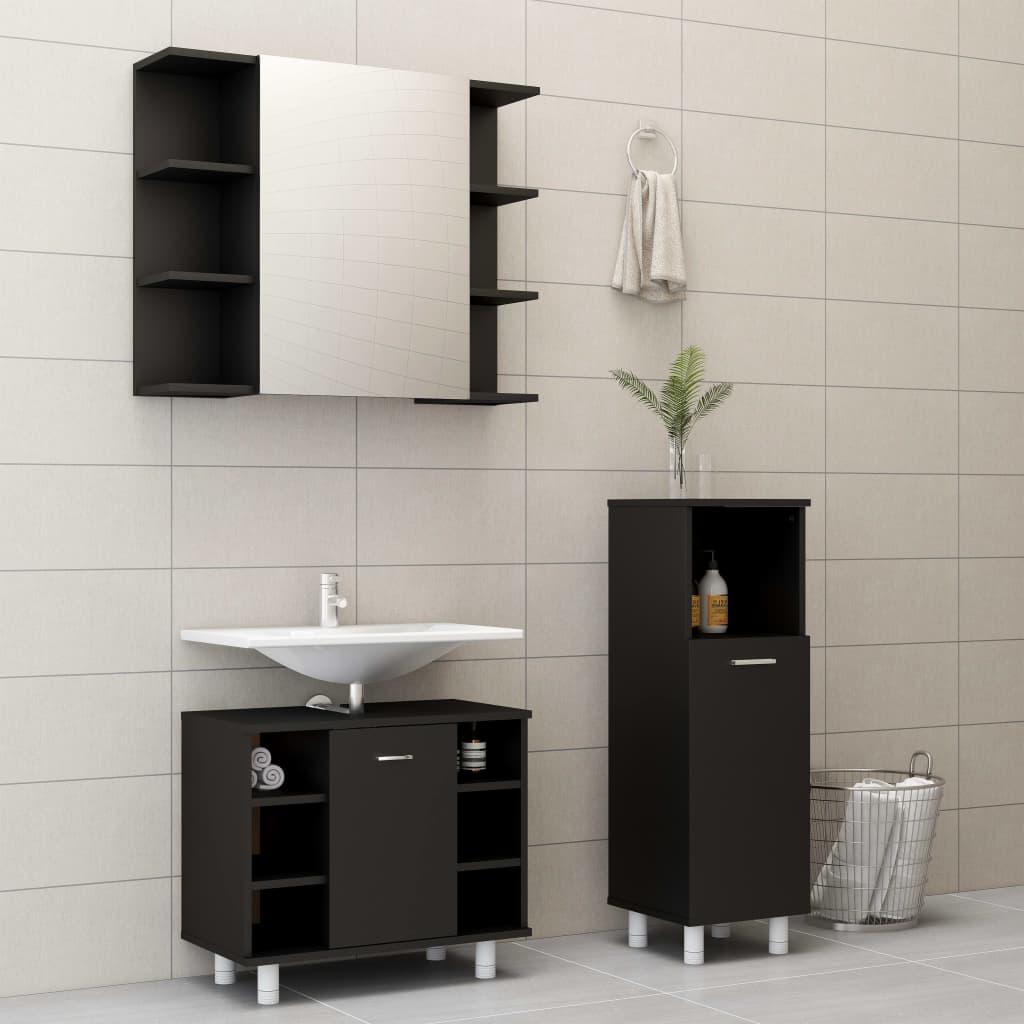 Juego de muebles de baño 3 pzas madera de ingeniería blanco