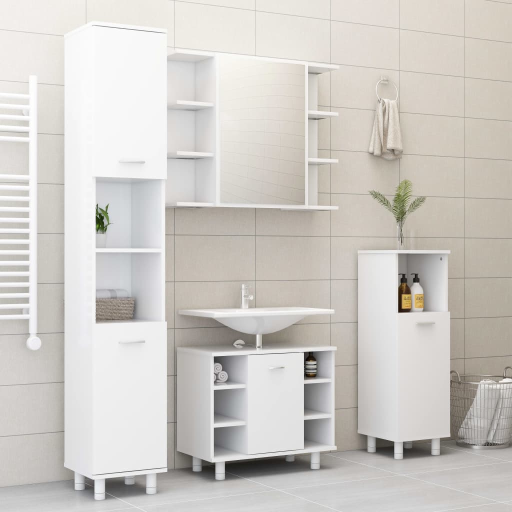 Juego de muebles de baño 3 pzas madera de ingeniería blanco