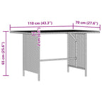 Mesa de jardín de ratán sintético gris 110x70x65 cm