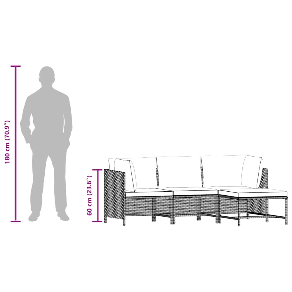 Set de muebles de jardín 4 pzas y cojines ratán sintético gris