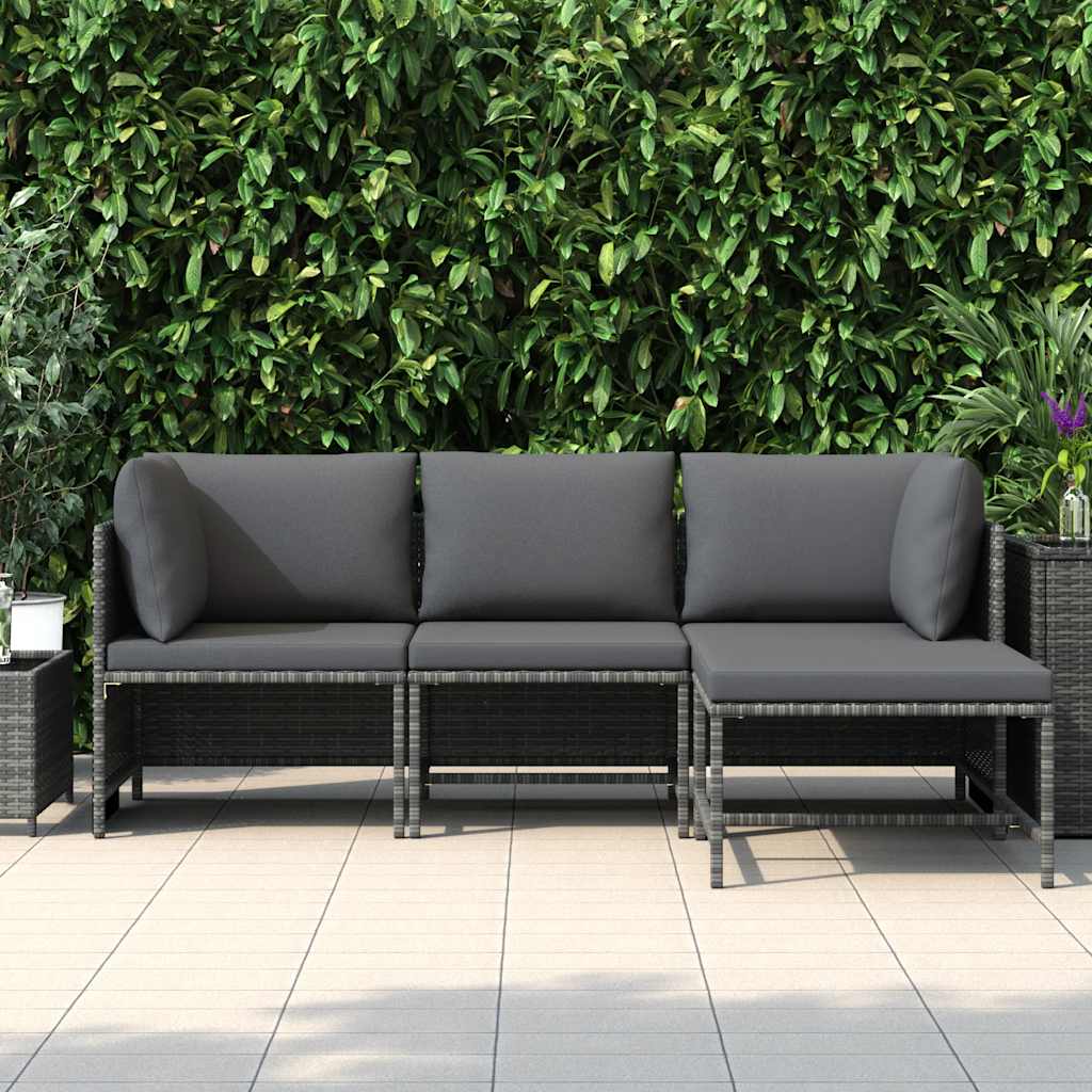 Set de muebles de jardín 4 pzas y cojines ratán sintético gris