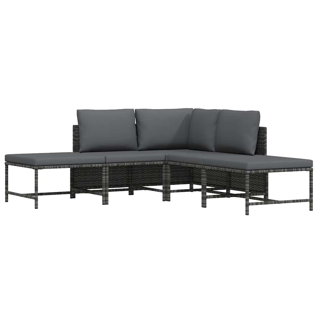 Set de sofá de jardín 5 piezas con cojines ratán sintético gris