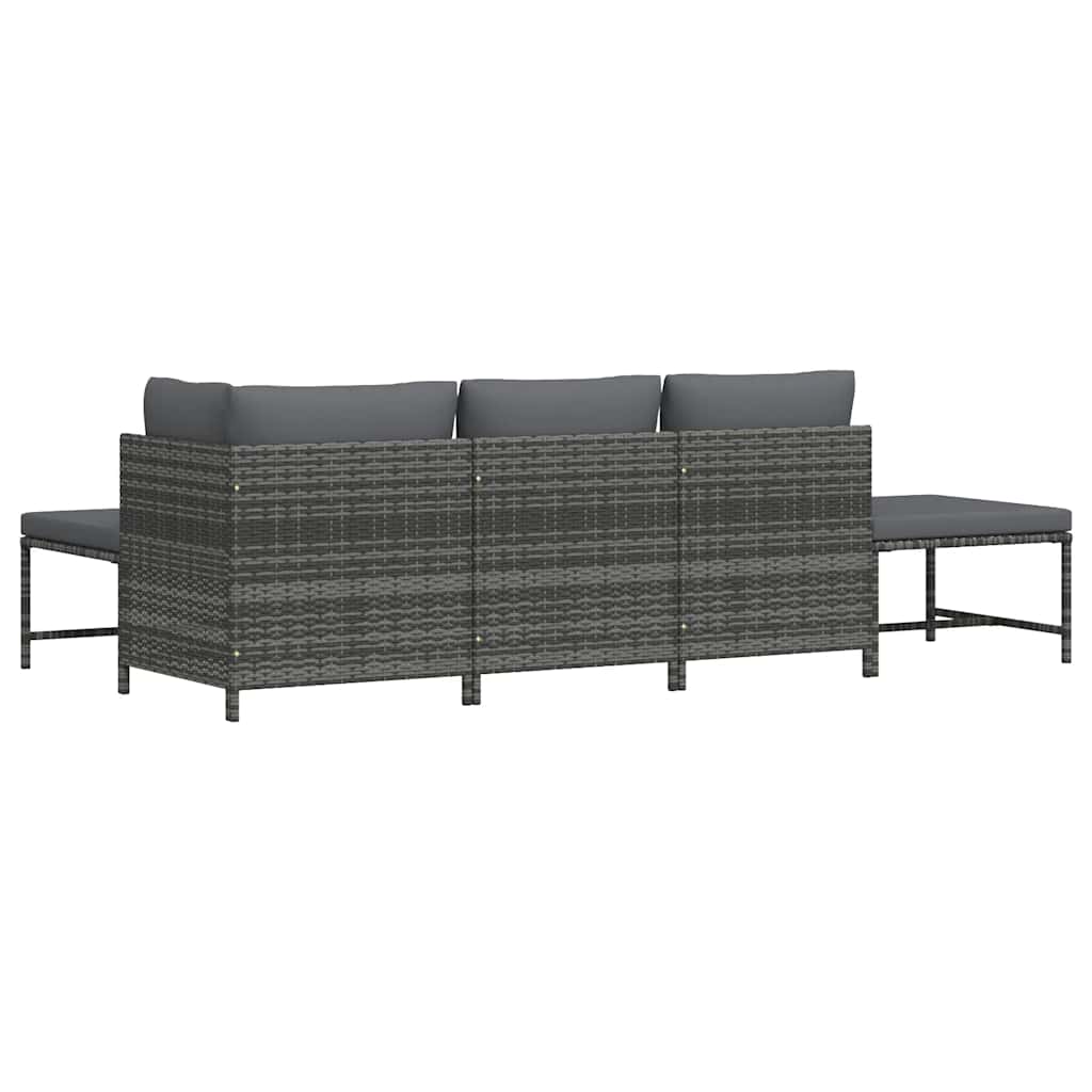 Set de sofá de jardín 5 piezas con cojines ratán sintético gris
