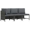 Set de muebles de jardín 3 pzas y cojines ratán sintético gris