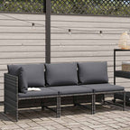 Set de muebles de jardín 3 pzas y cojines ratán sintético gris