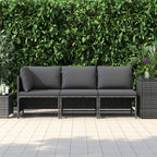 Set de muebles de jardín 3 pzas y cojines ratán sintético gris