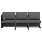 Set de muebles de jardín 3 pzas y cojines ratán sintético gris