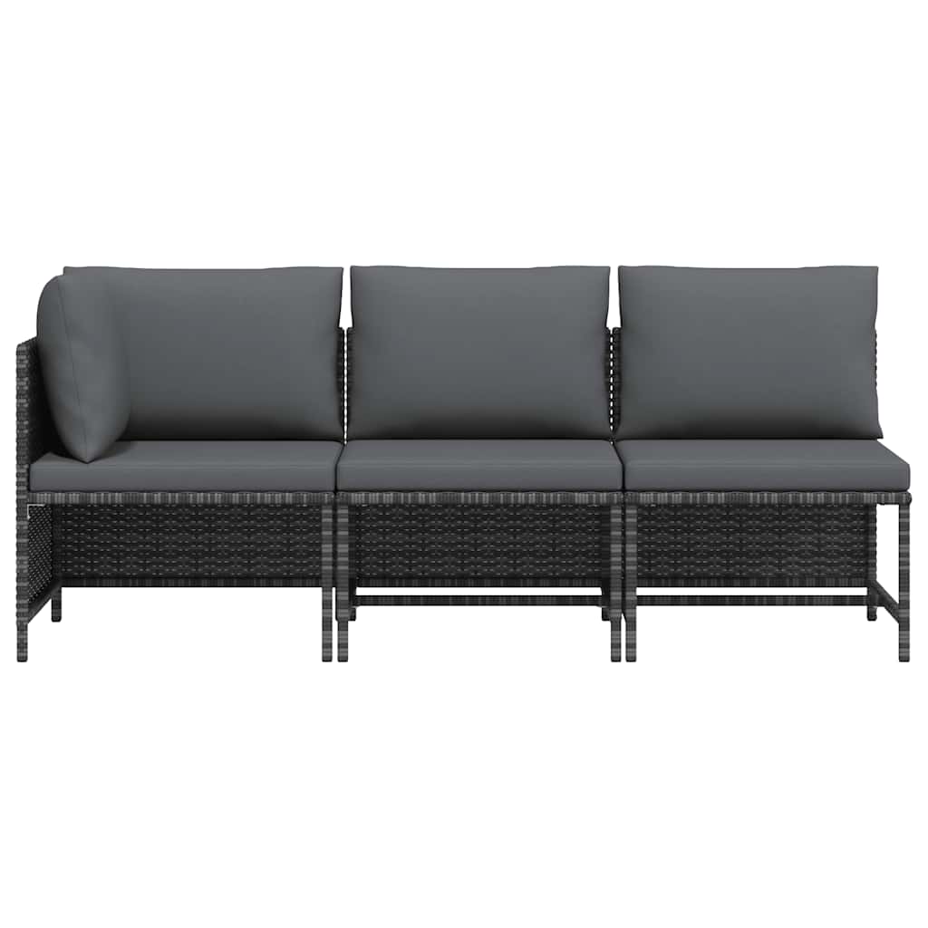 Set de muebles de jardín 3 pzas y cojines ratán sintético gris