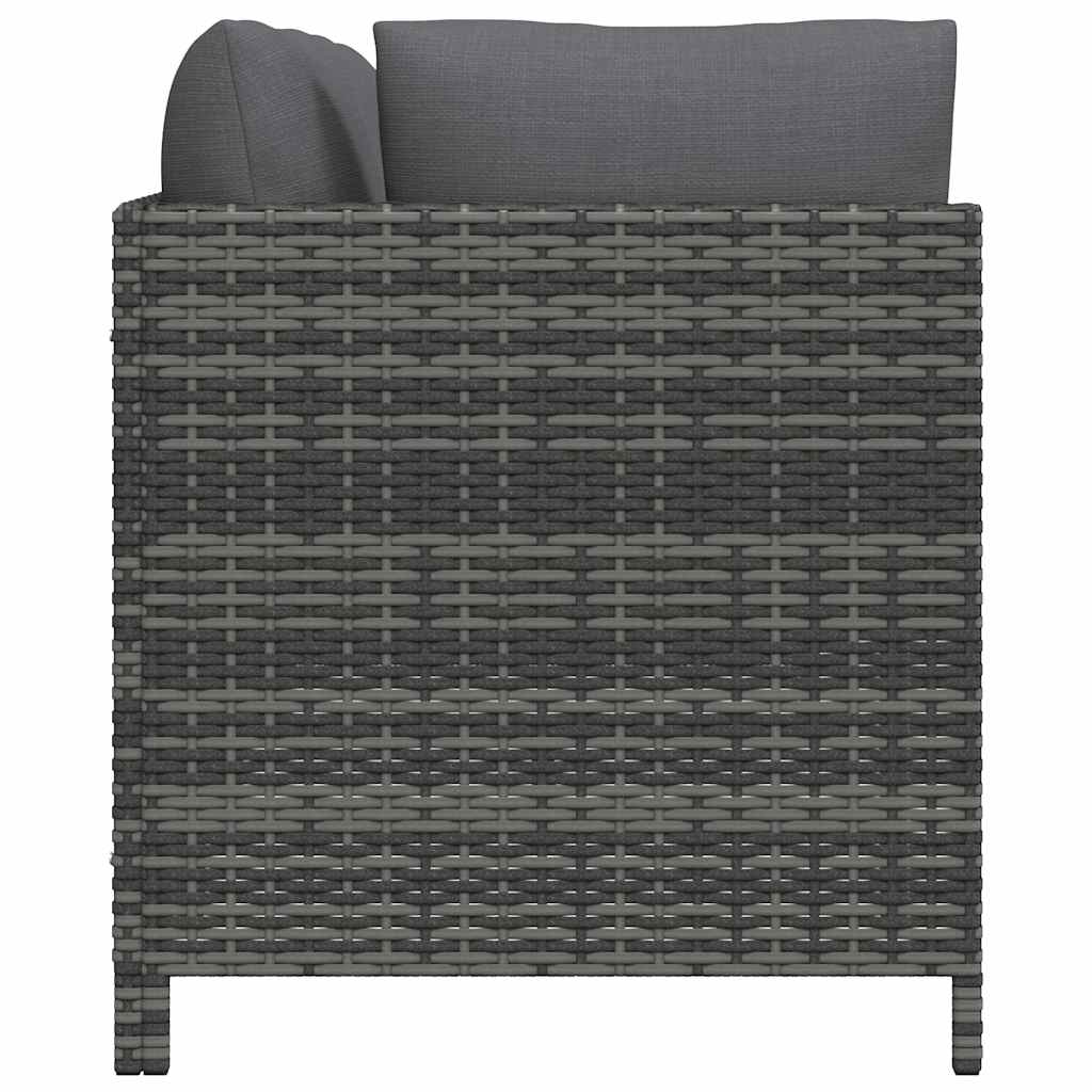 Set de muebles de jardín 3 pzas y cojines ratán sintético gris