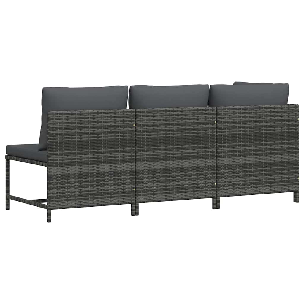Set de muebles de jardín 3 pzas y cojines ratán sintético gris