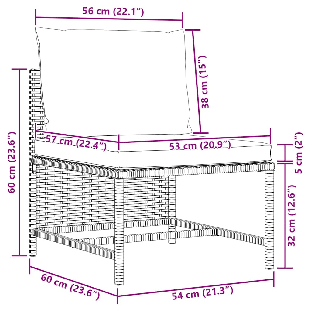 Set de muebles de jardín 3 pzas y cojines ratán sintético gris