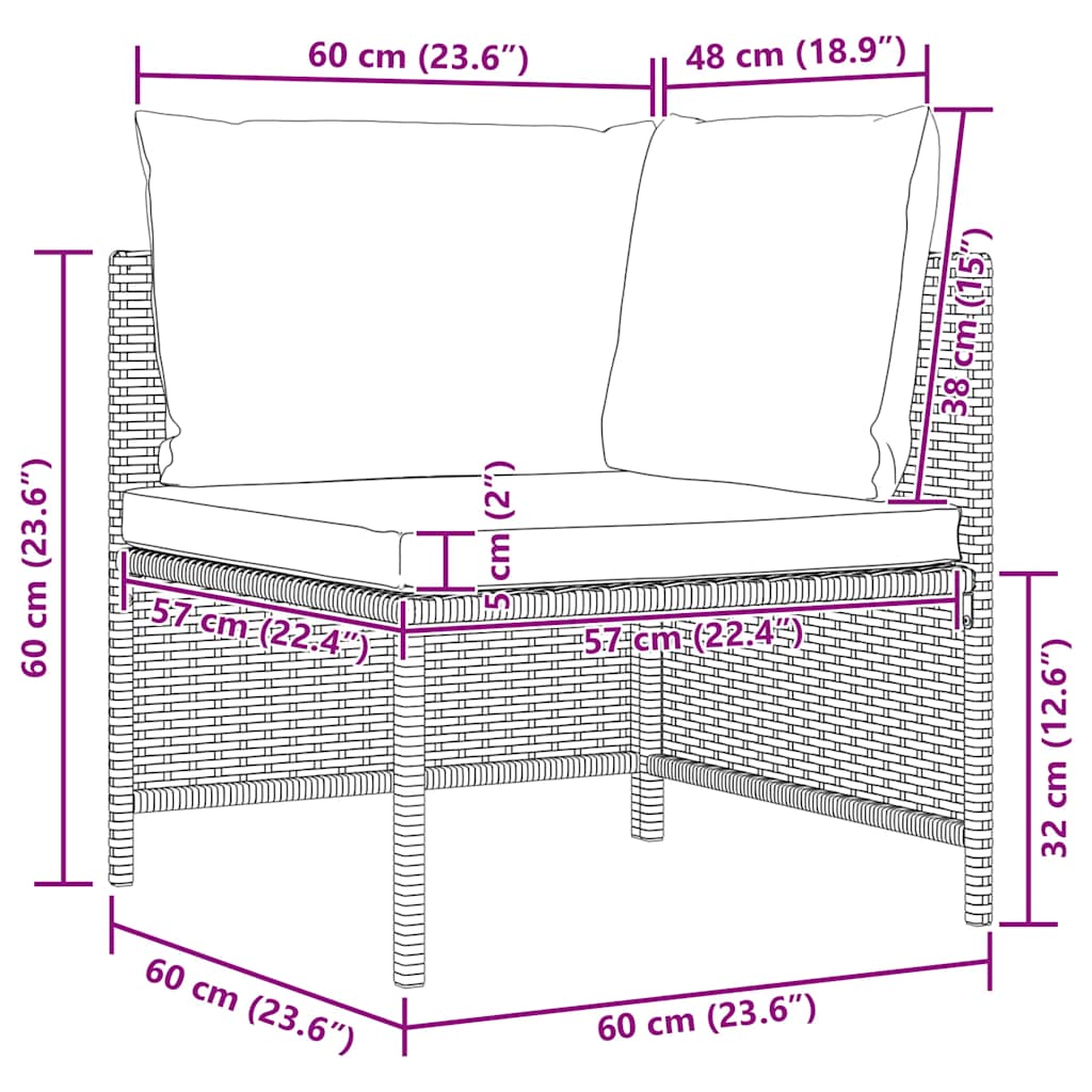Set de sofás de jardín 5 pzas y cojines ratán sintético negro