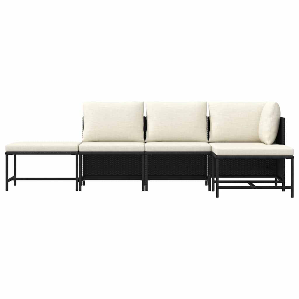Set de sofás de jardín 5 pzas y cojines ratán sintético negro