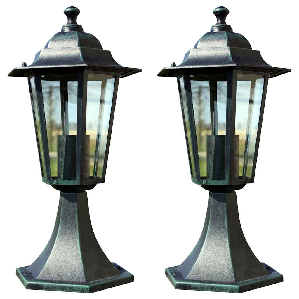 Lámpara de jardín 2 uds aluminio verde oscuro/negro