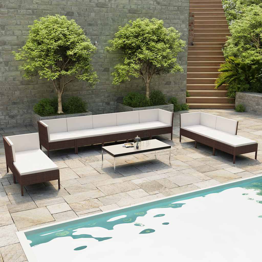 Conjunto de mobiliário de jardim 4 peças e almofadas rotim sintético preto