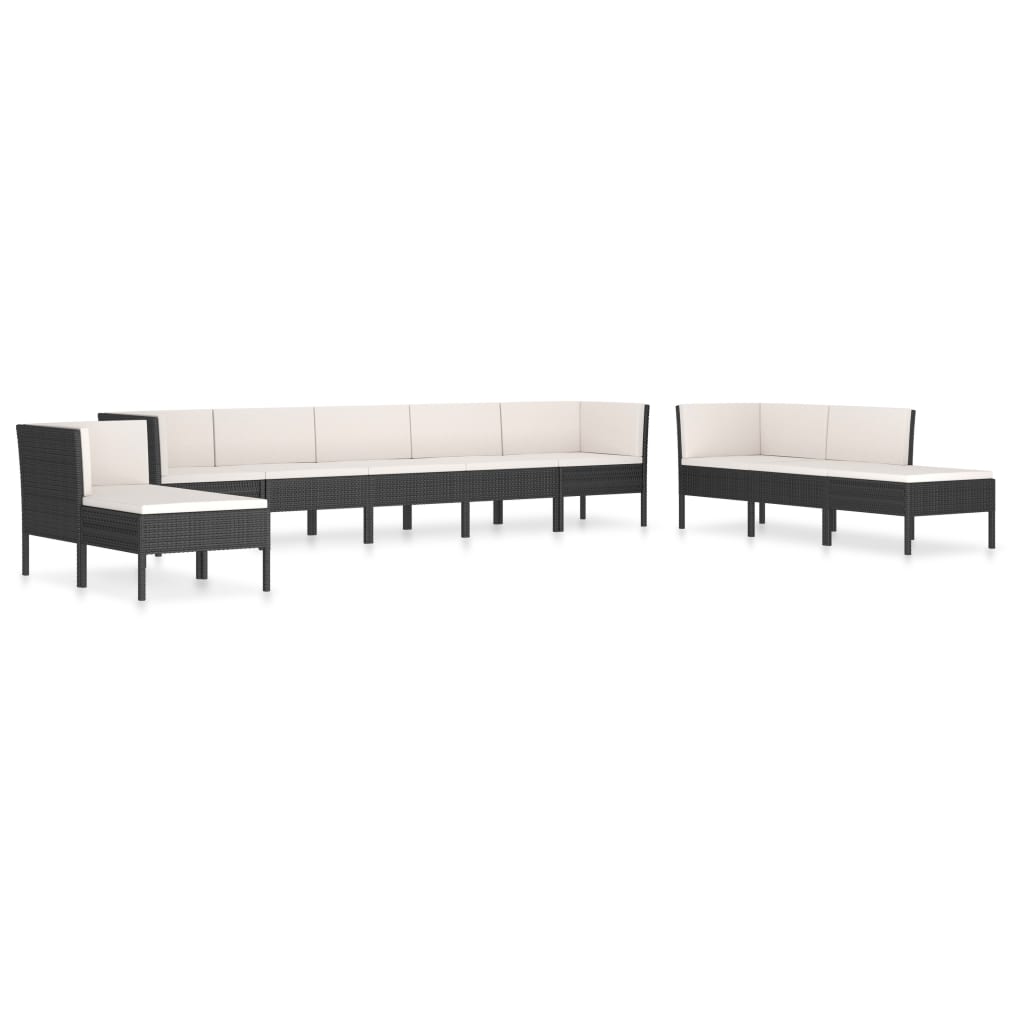 Set de muebles de jardín 10 pzas cojines ratán sintético negro