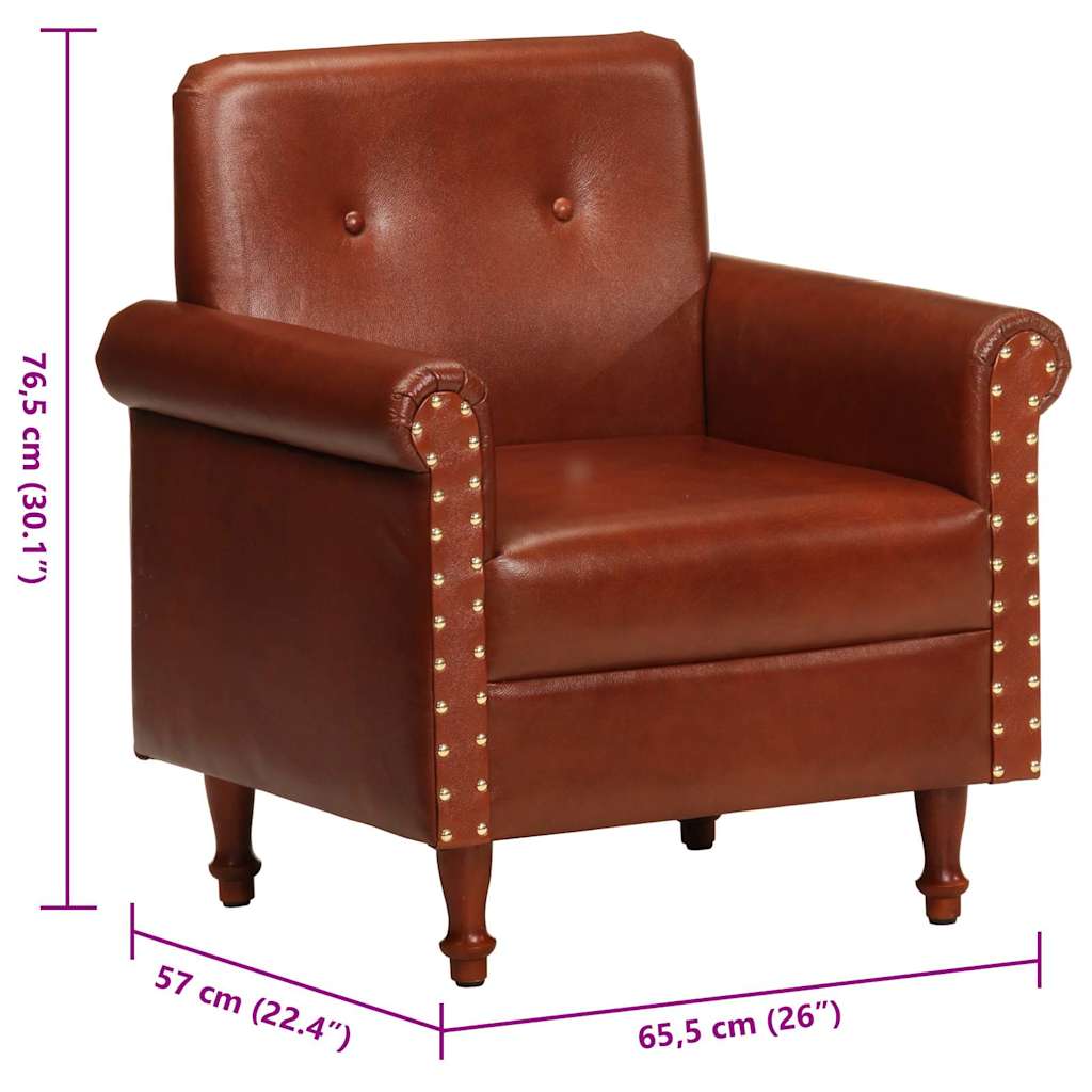 Sillón butaca de cuero auténtico marrón